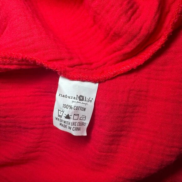NEW Natural Life Boho Mini Dress Size Large Red Pink Colorblock Cotton Elastic - Picture 8 of 9